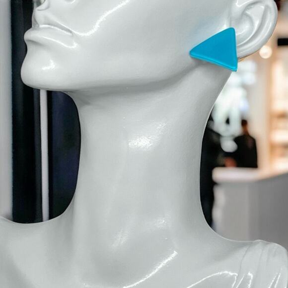 Vintage 80s Aqua Blue Triangle Earrings – 1" Post, Good Condition - Picture 1 of 8